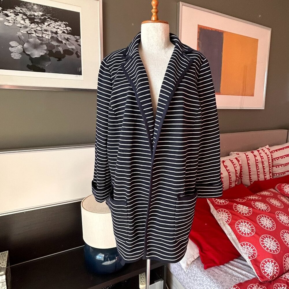 Talbots Open Front Jacket Knit Navy White Striped Classic NWOT 1X     - 1H1933